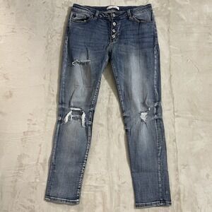 KanCan Jeans Womens Size 11/29 Skinny Button Fly Distressed Stretch Grunge‎